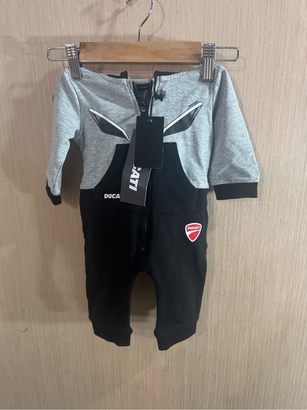 Ducati Baby Motorcycle Hoodie Jumpsuit in Gray & Black Size 3 Months NWT